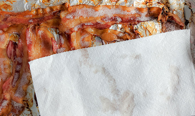 Blotting bacon grease from oven bacon recipe
