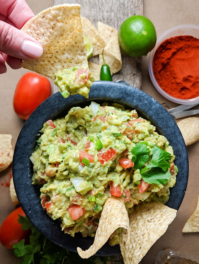 homemade guacamole recipe with dipping chip