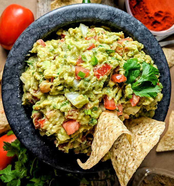 birds eye view of homemade guacamole