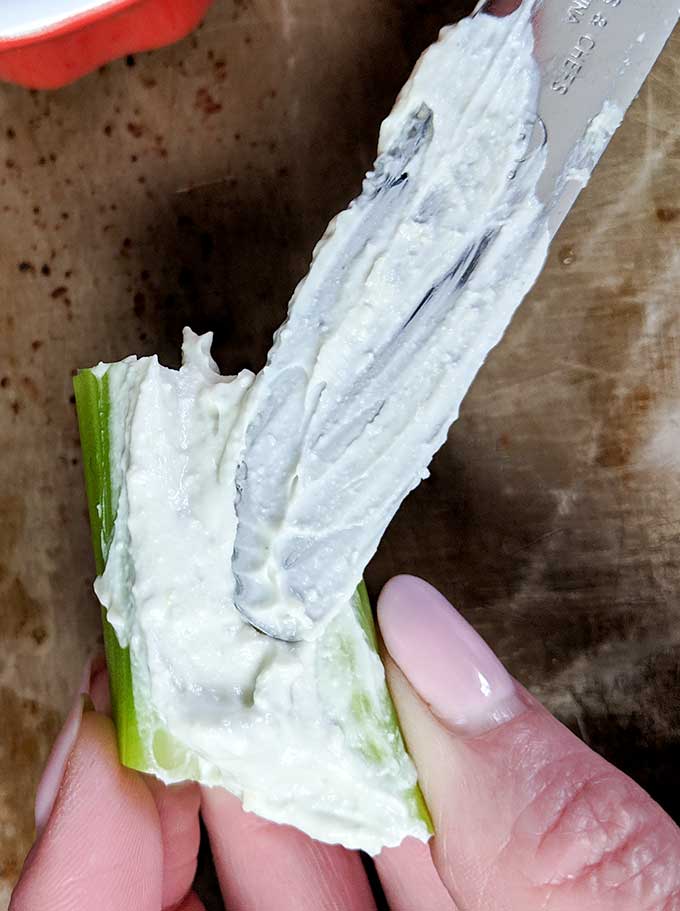 use a knife to spread the blue cheese dip