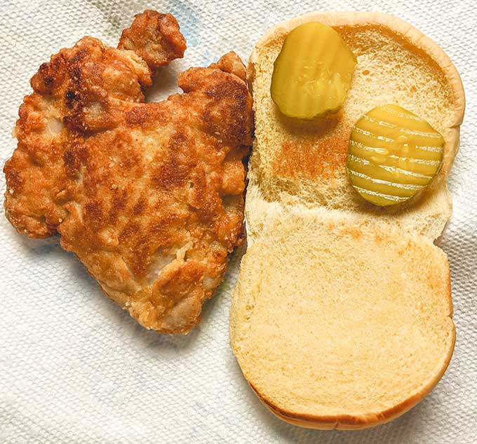 Fried chicken sandwich with 2 pickles just like chick-fil-A
