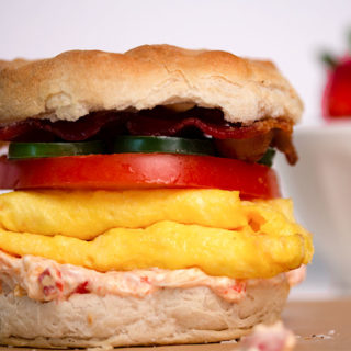 pimento cheese sandwich with egg and bacon