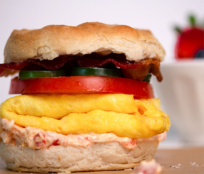 pimento cheese sandwich with egg and bacon