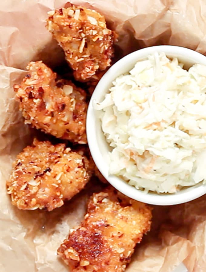 corn flake chicken tenders with slaw