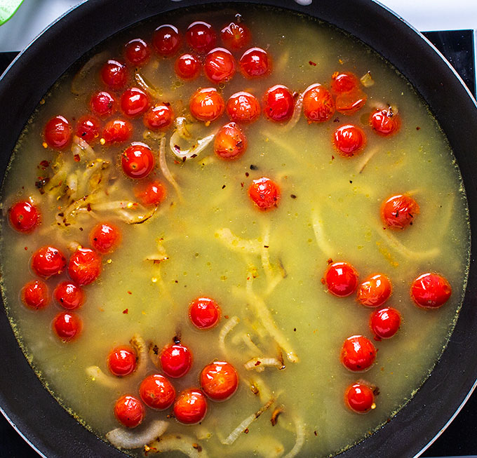 tomatoes in chicken broth for one pot pasta