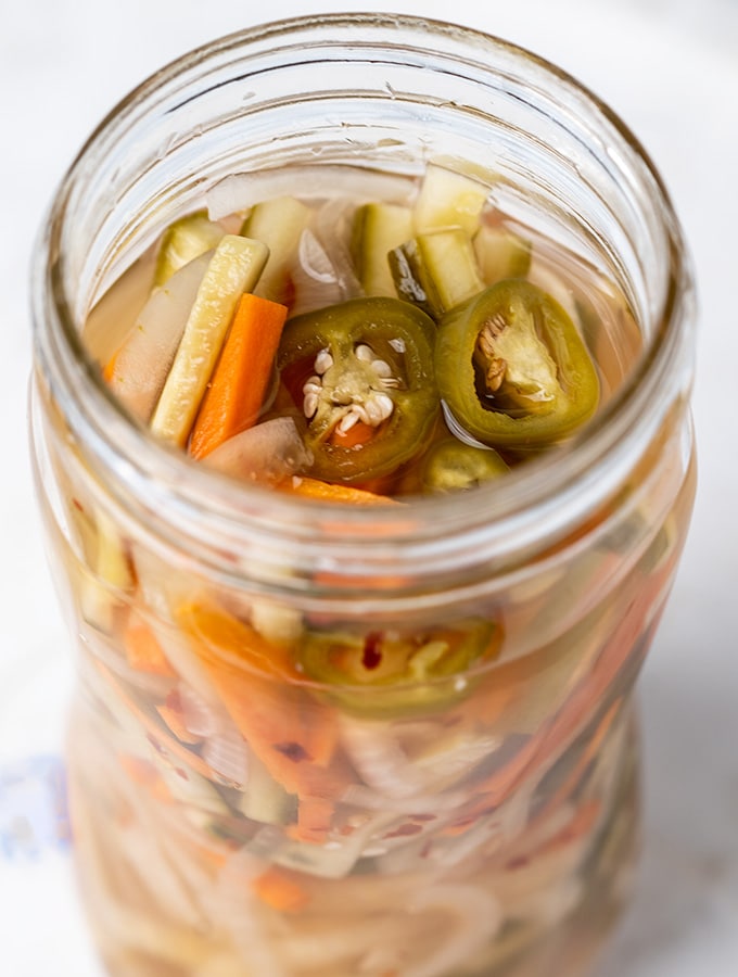 pickled vegetables in glass jar