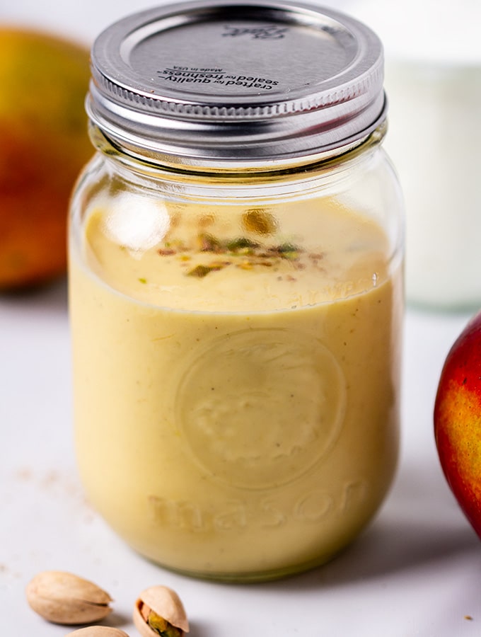 mango lassi recipe on-the-go in mason jar