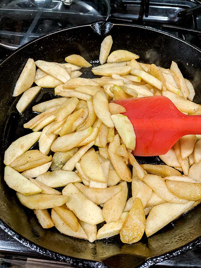 heat cinnamon apples in heavy skillet for yogurt parfait recipe