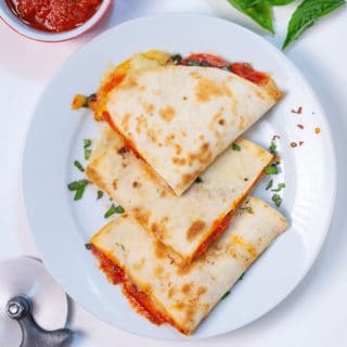 pizza quesadilla with pepperoni