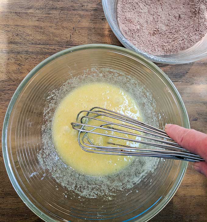 whisking eggs for brownie brittle