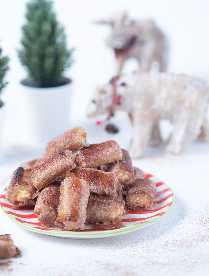 cinnamon roll bites on Santa plate