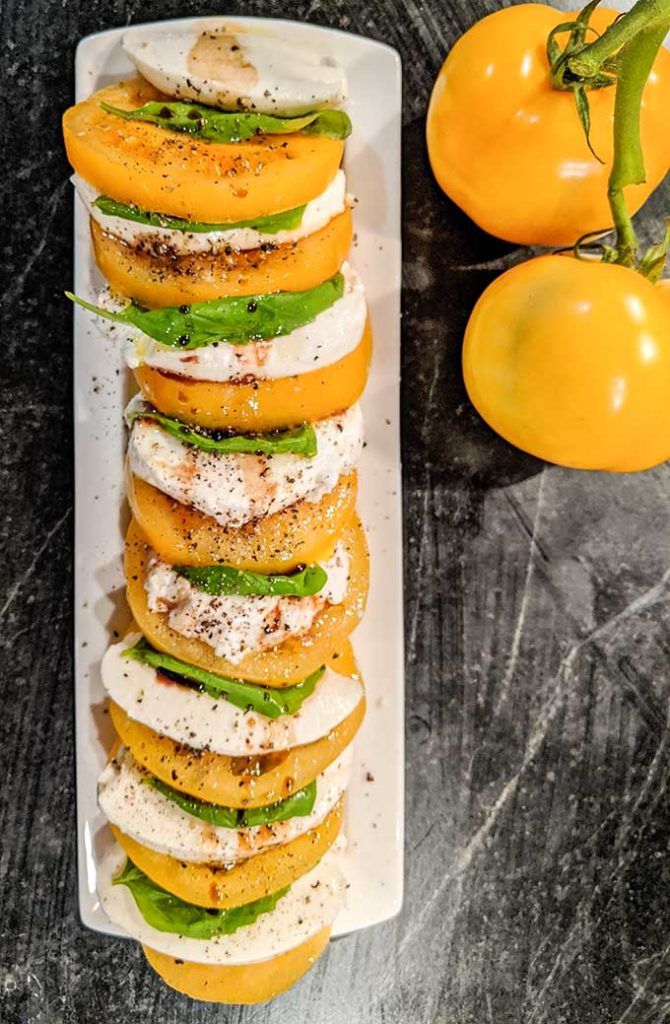 caprese salad with gold tomatoes