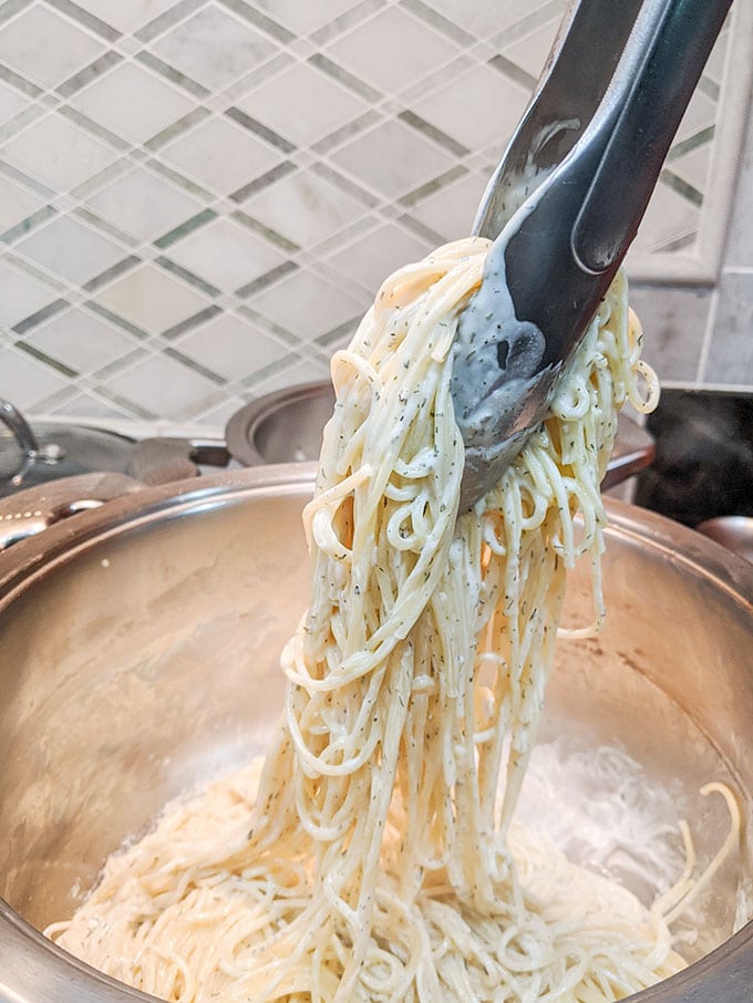 quick pasta recipe with tongs
