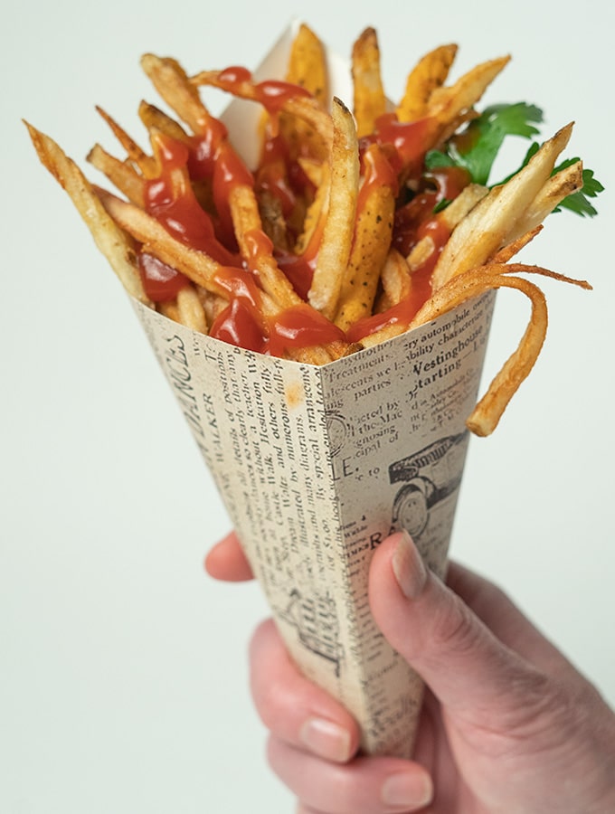 homemade French fries in cone