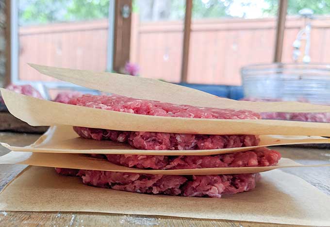 stacked Five Guys burger patties